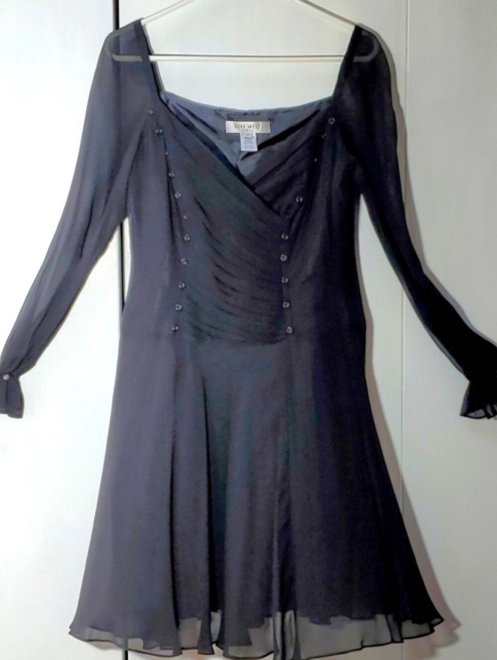Nine West| Womens Silk Black Midi Dress Sheer Sleeves Evening Corset Sz.8